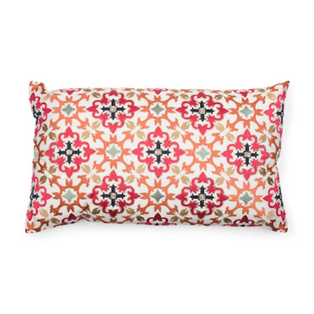 Callisto Home Multi Color Embroidered Beaded Decorative Pillow 14" x 24"